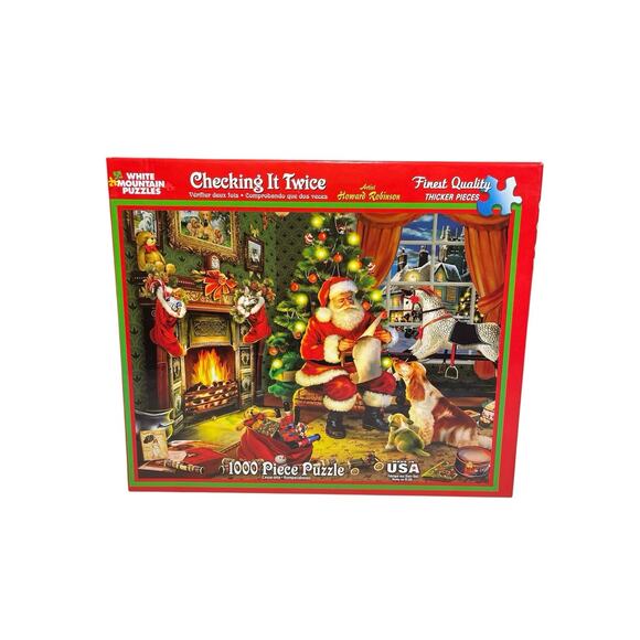 Checking It Twice White Mountain Puzzle 1000 Pieces Complete all Pieces Santa - Picture 1 of 6